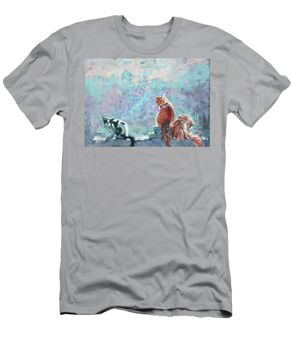 Cats T-Shirt featuring the painting Cats. Washed by rain by Anastasija Kraineva