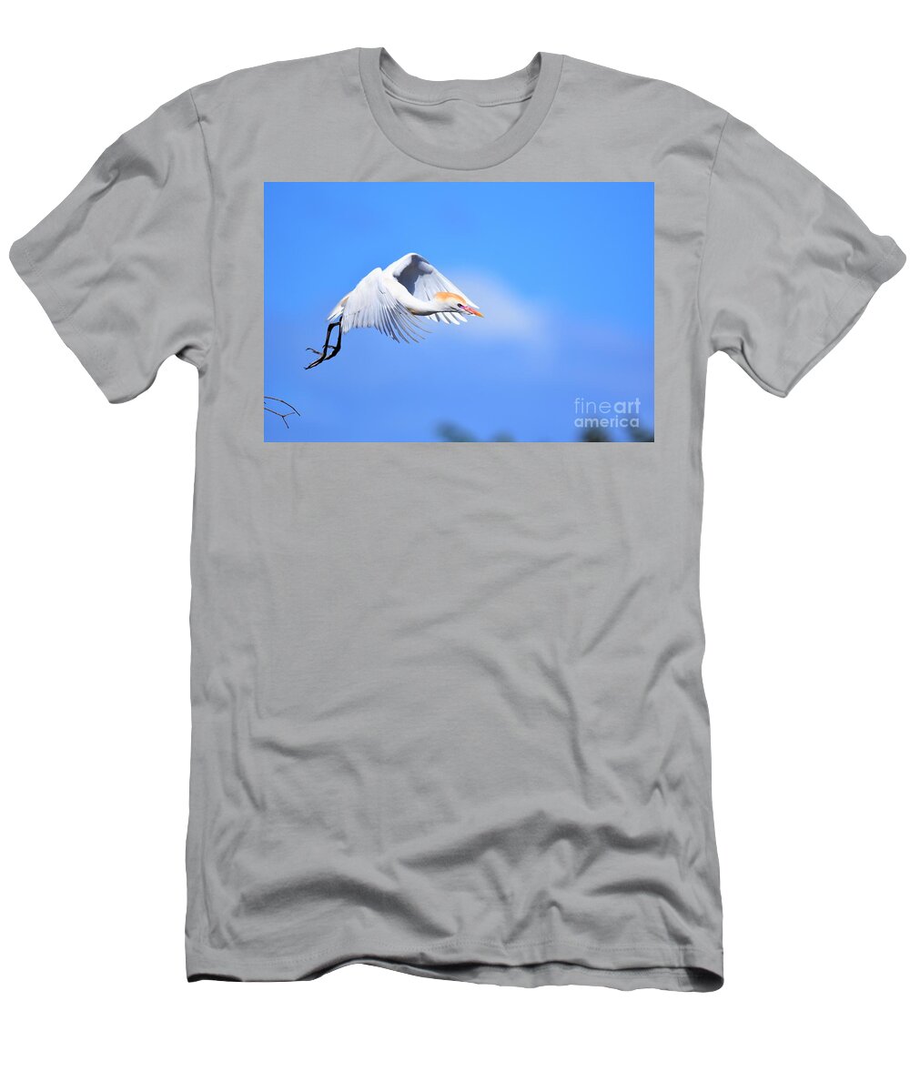Cattle Egret T-Shirt featuring the photograph Cattle Egret In Flight by Julie Adair