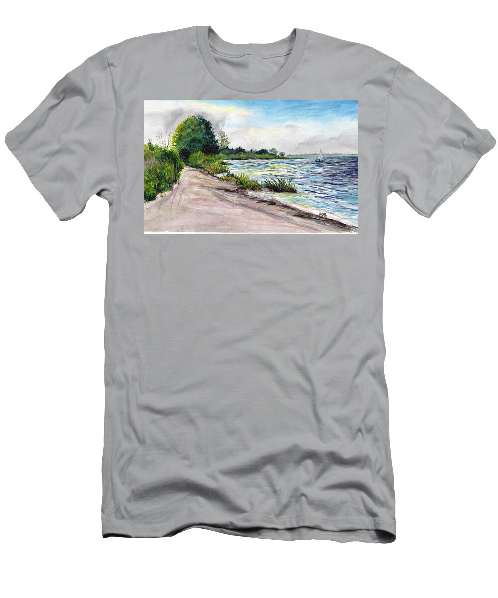 Cedat Beach T-Shirt featuring the painting Cedar Beach Morning by Clara Sue Beym