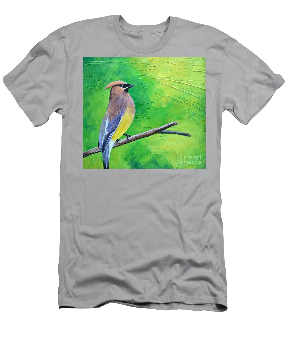Cedar Waxwing T-Shirt featuring the painting Cedar Waxwing by Lisa Dionne