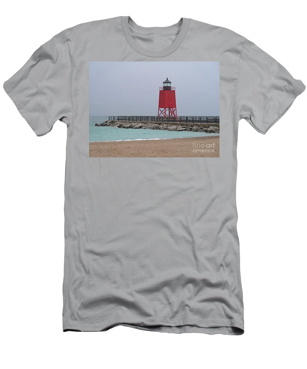 Lighthouse T-Shirt featuring the photograph Charlevoix South Pierhead Light by Ann Horn