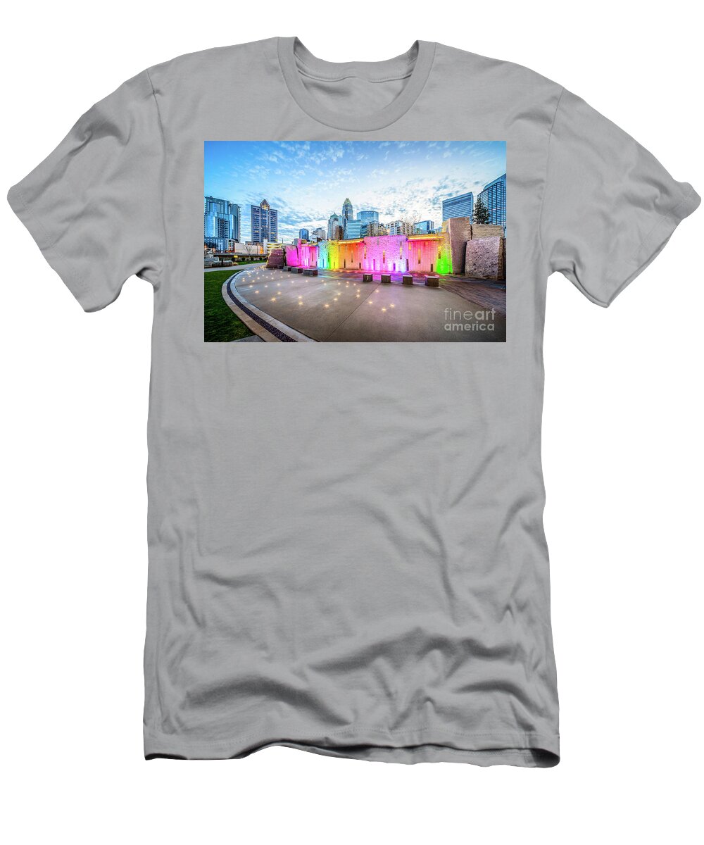 America T-Shirt featuring the photograph Charlotte NC Skyline and Bearden Park at Dusk by Paul Velgos