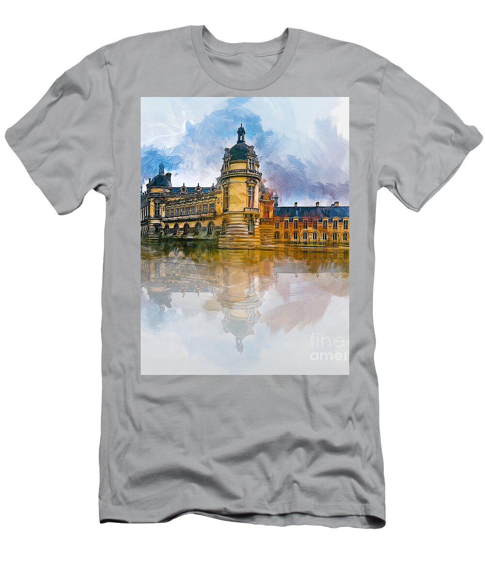 Castle T-Shirt featuring the painting Chateau de Chantilly by Ian Mitchell
