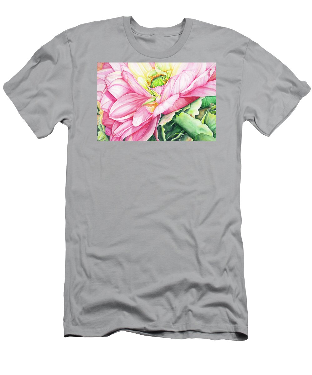 Dahlia Watercolor T-Shirt featuring the painting Chelsea's Bouquet 2 by Lori Taylor