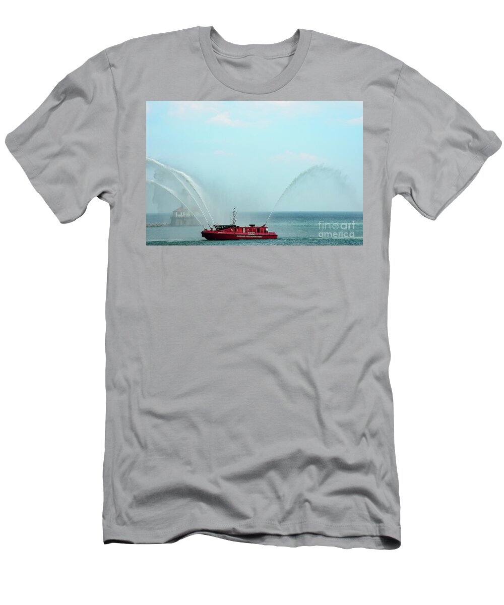 Chicago T-Shirt featuring the photograph Chicago Fire Department Fireboat by David Levin