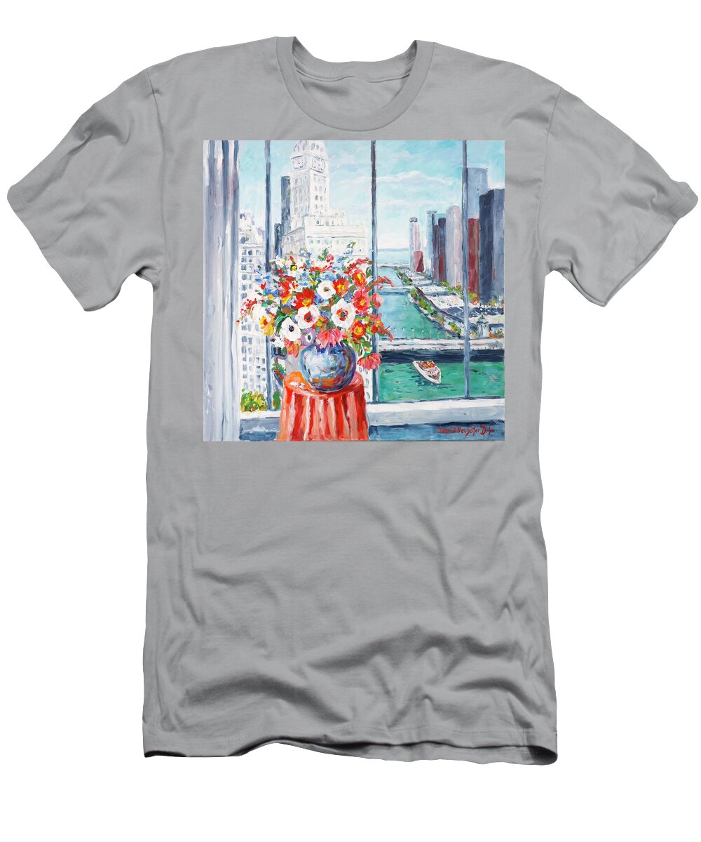 Flowers T-Shirt featuring the painting Chicago River by Ingrid Dohm