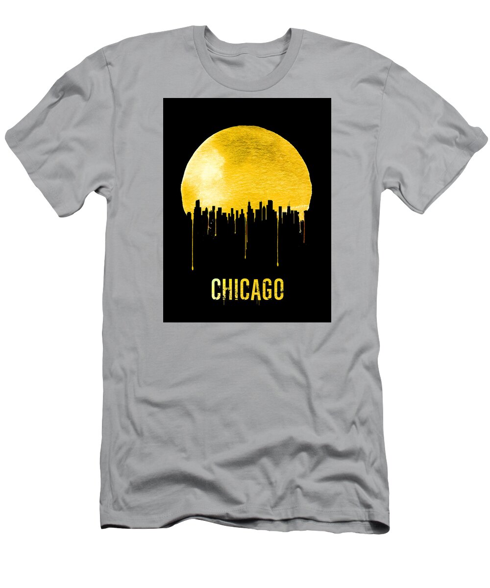 Chicago T-Shirt featuring the painting Chicago Skyline Yellow by Naxart Studio