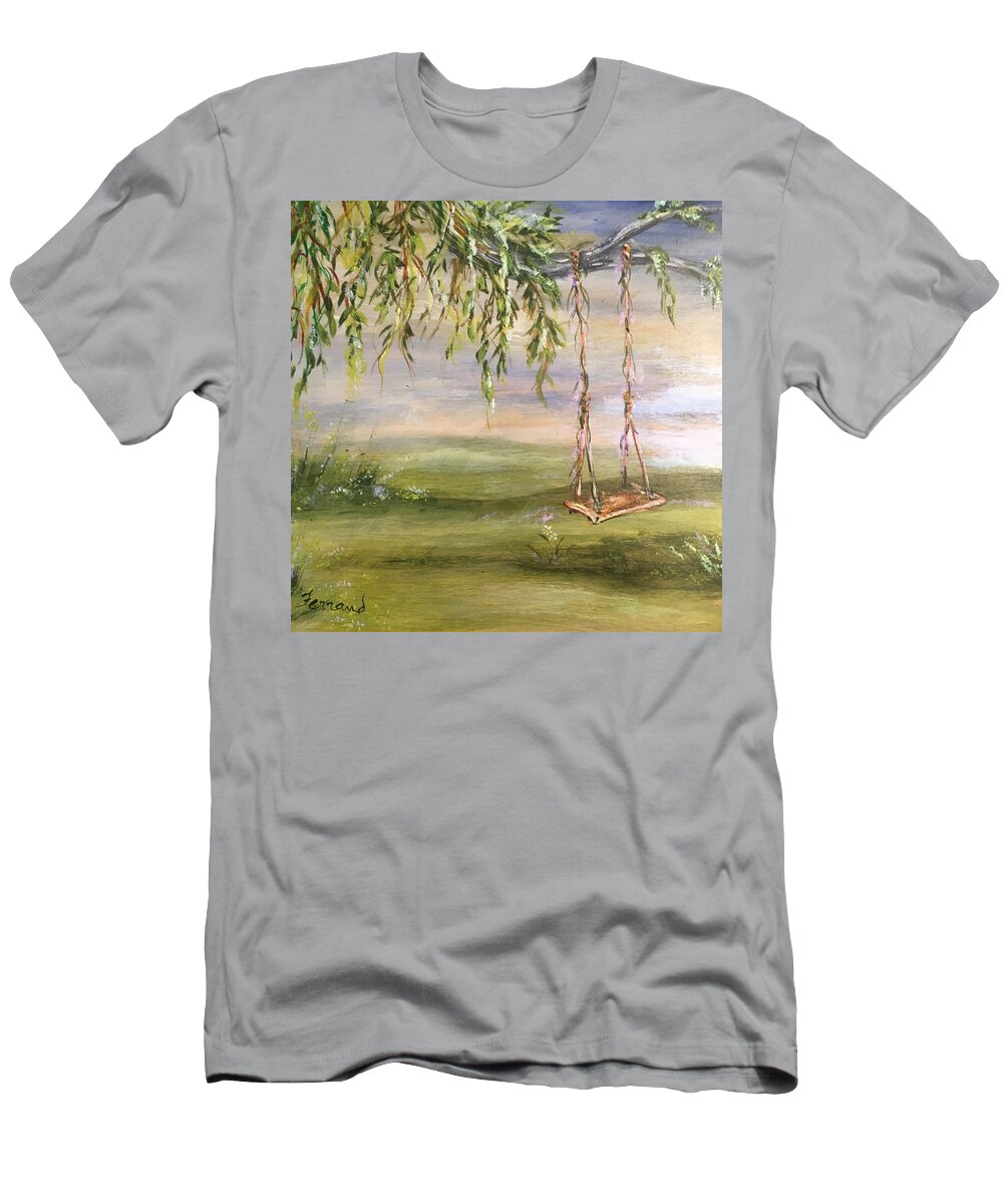Swing T-Shirt featuring the painting Childhood memories by Karen Ferrand Carroll