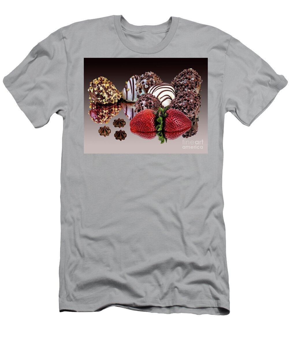 Chocolate T-Shirt featuring the photograph Chocolate and Strawberries by Shirley Mangini