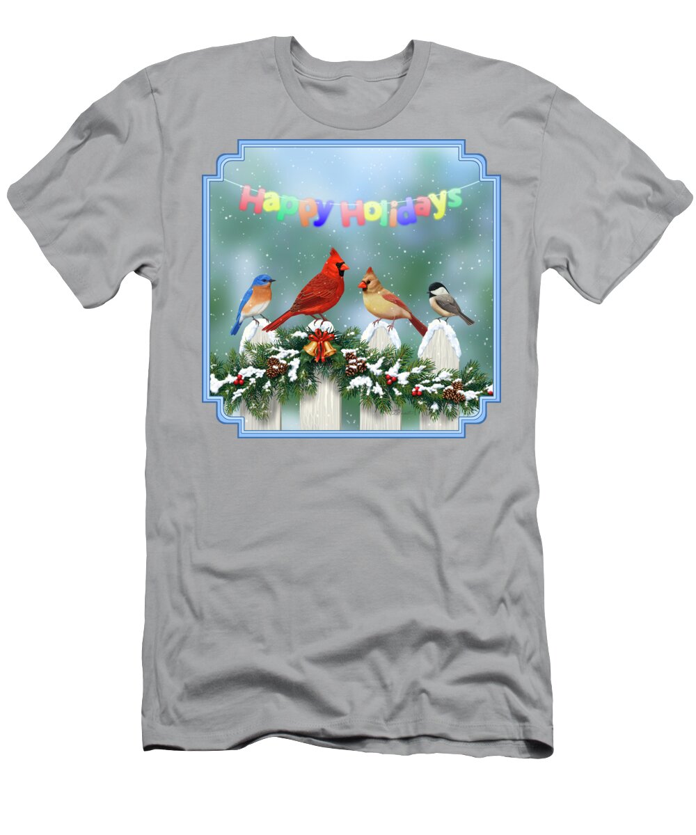 Birds T-Shirt featuring the painting Christmas Birds and Garland by Crista Forest