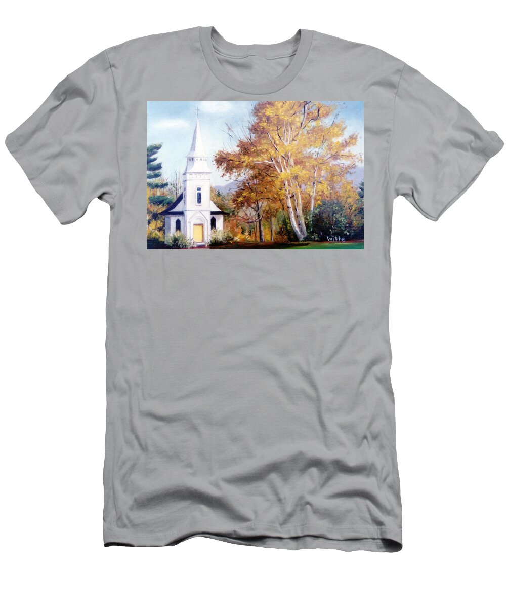 Church With Steeple T-Shirt featuring the painting Church at Sugar Hill by Marie Witte