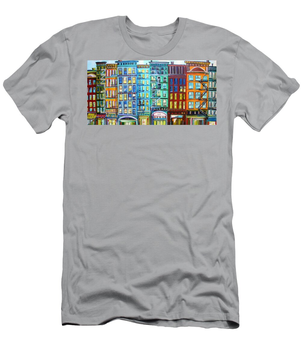 City T-Shirt featuring the painting City Windows by John Williams