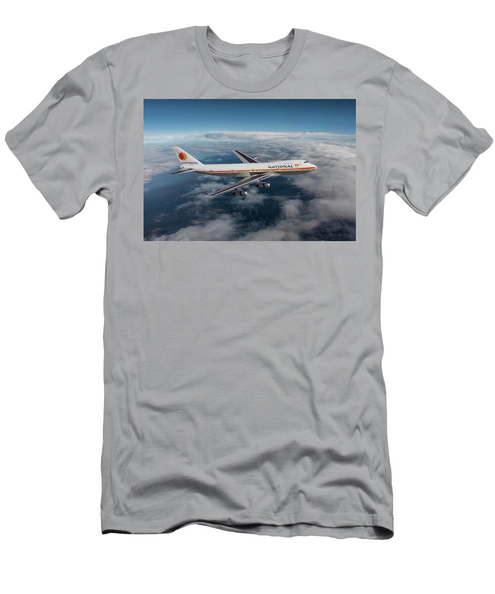 National Airlines T-Shirt featuring the digital art Classic National Airlines Boeing 747-135 by Erik Simonsen