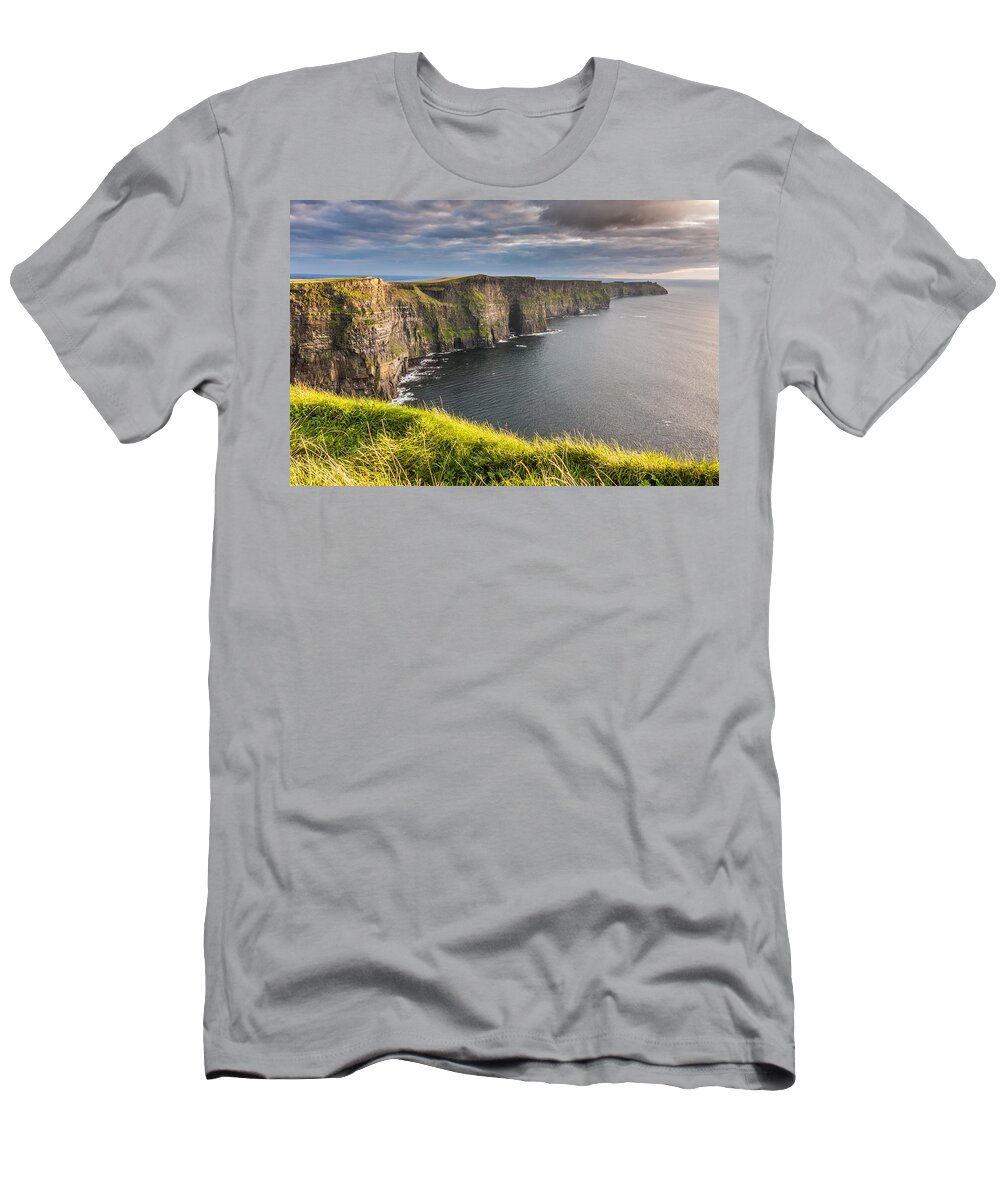 Cliffs Of Moher T-Shirt featuring the photograph Cliffs of Moher on the west coast of Ireland by Pierre Leclerc Photography