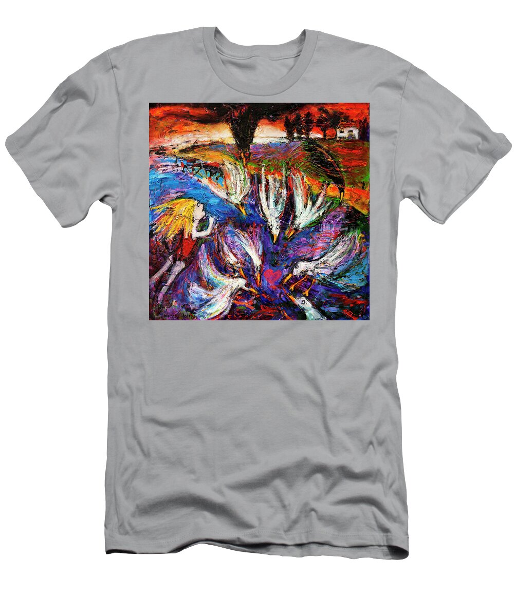 Art T-Shirt featuring the painting Cloud Street - Geraldton seagulls by Jeremy Holton