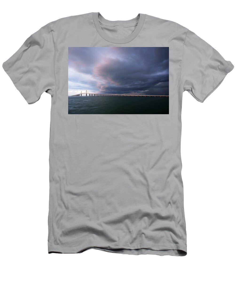 Sunshine Skyway Bridge T-Shirt featuring the photograph Clouds Roll Over Sunshine Skyway by Daniel Woodrum
