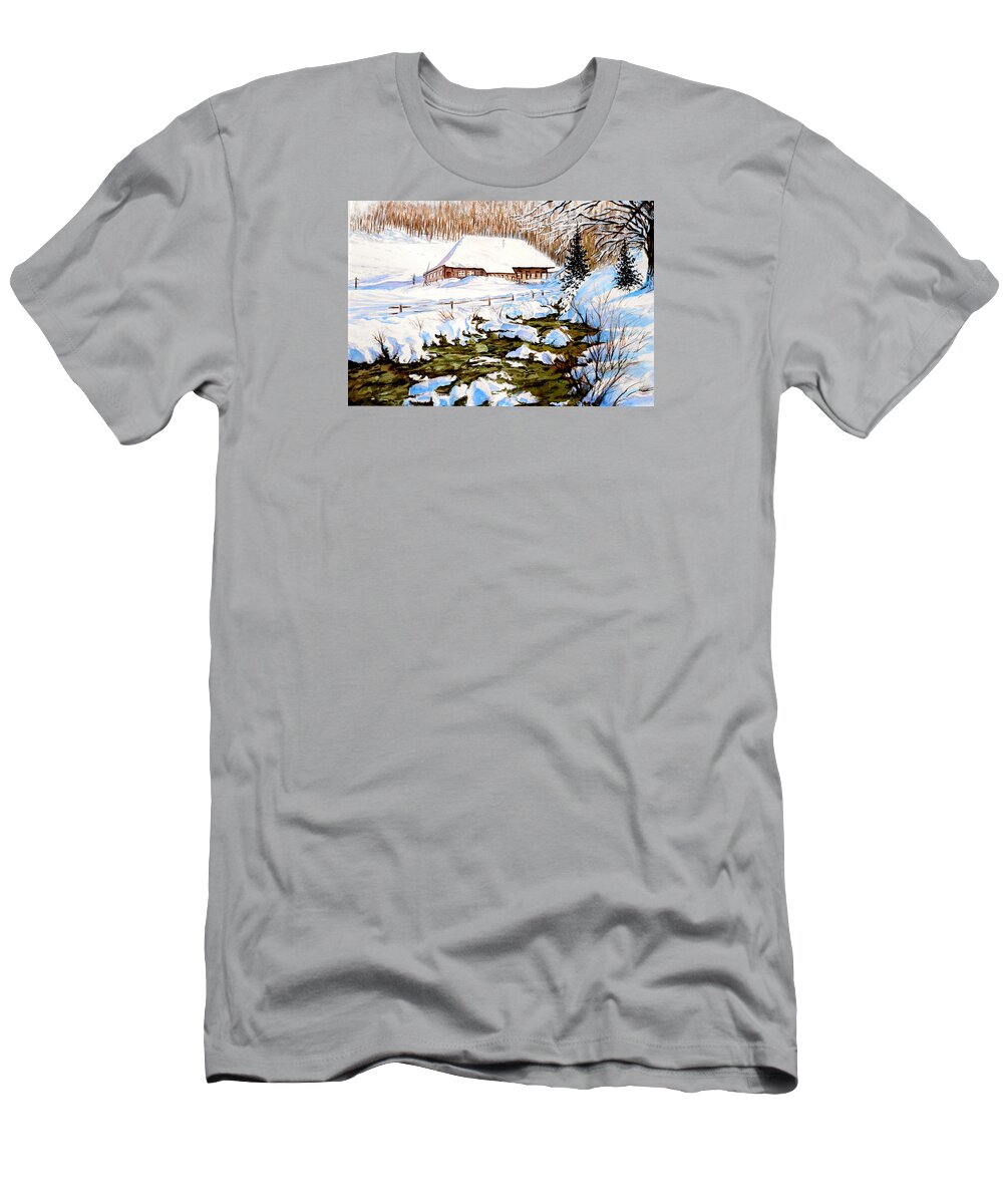 Golf Course In Alberta T-Shirt featuring the painting Clubhouse in Winter by Sher Nasser Artist