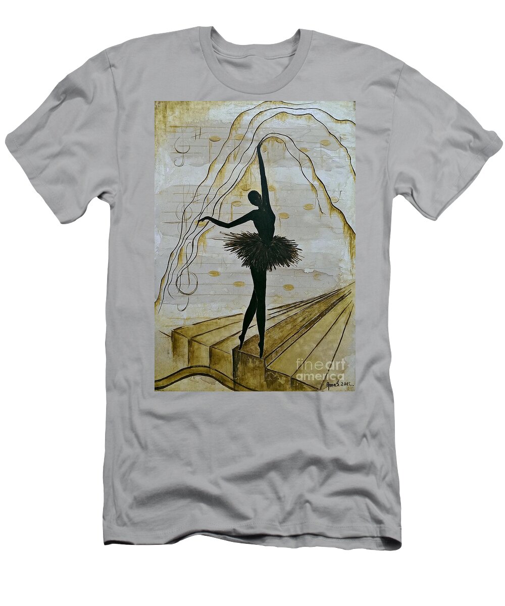 Ballerina T-Shirt featuring the painting Coffee Ballerina by Amalia Suruceanu