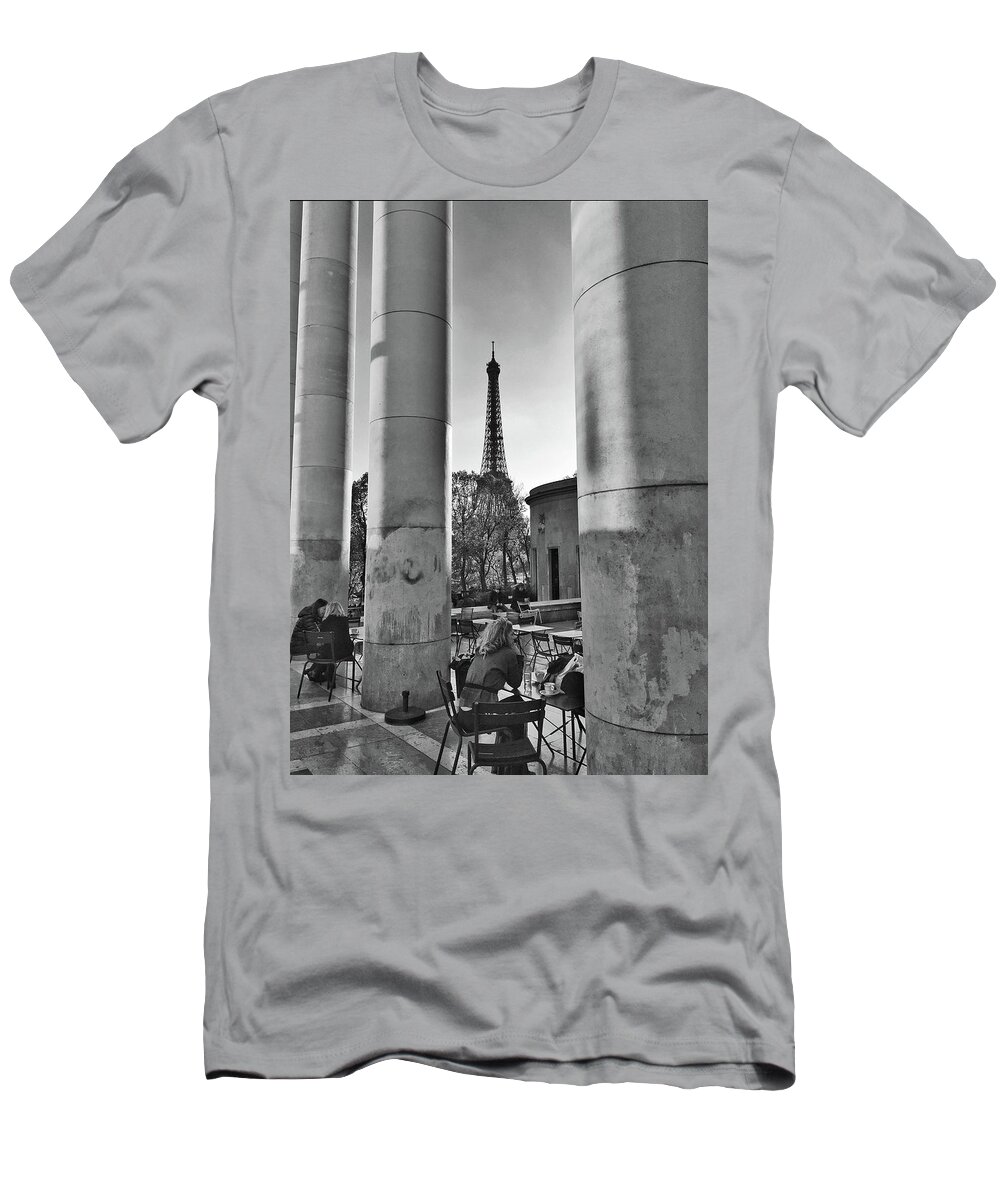 Black And White T-Shirt featuring the photograph Coffee in Paris by Frank DiMarco