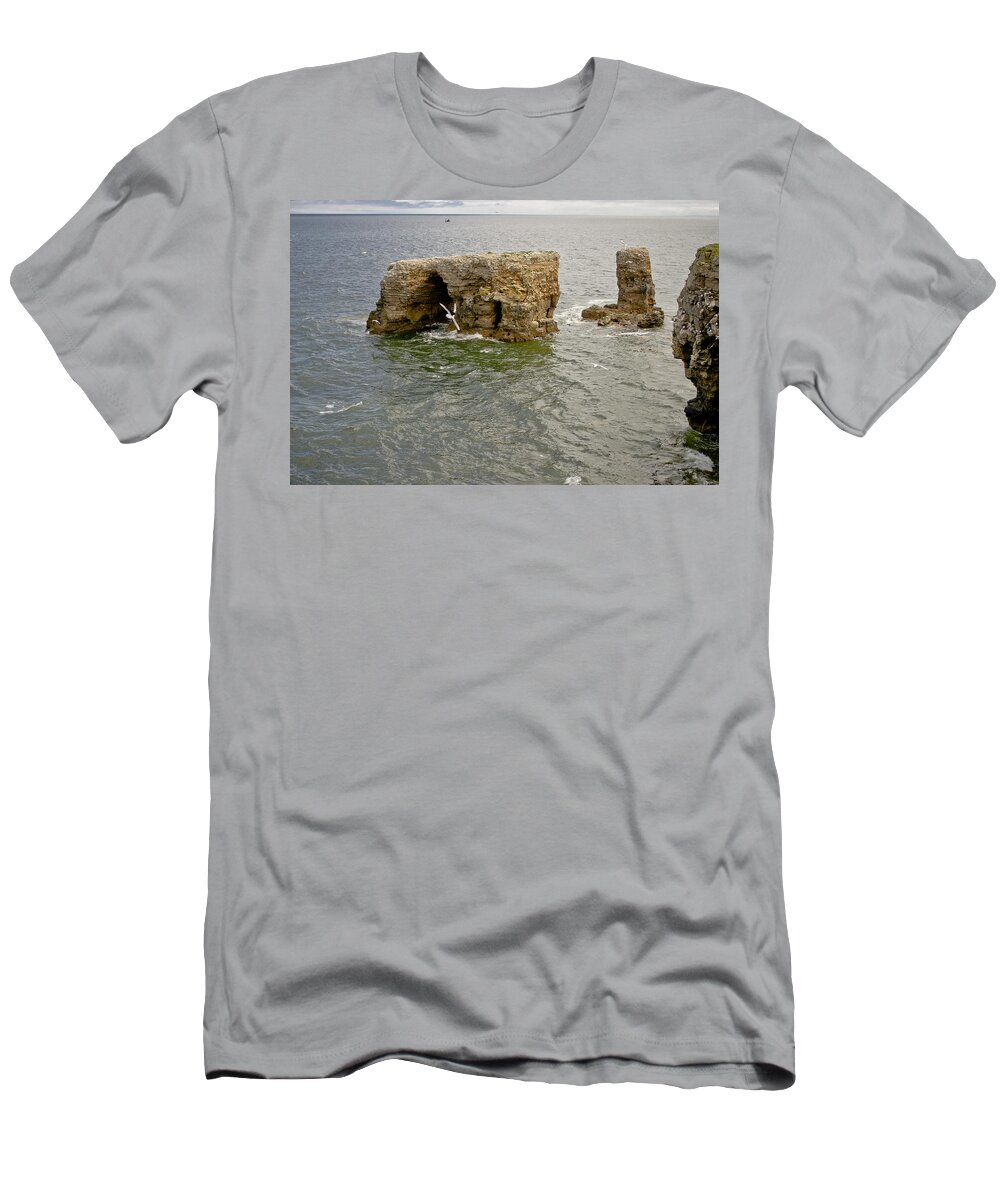 Cold T-Shirt featuring the photograph Cold day at the seaside. by Elena Perelman