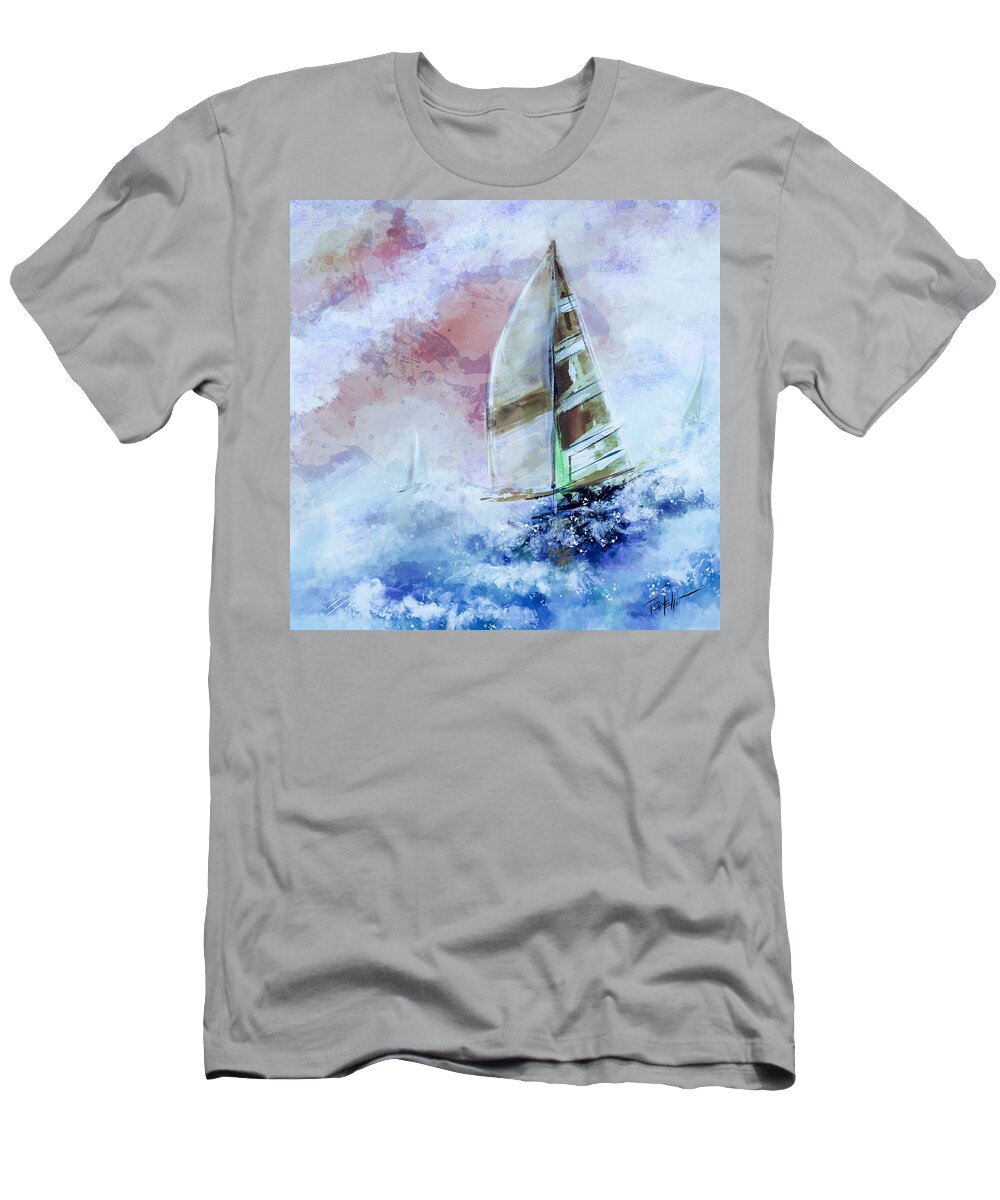 Sailing T-Shirt featuring the mixed media Sailing living for the moment by Mark Tonelli