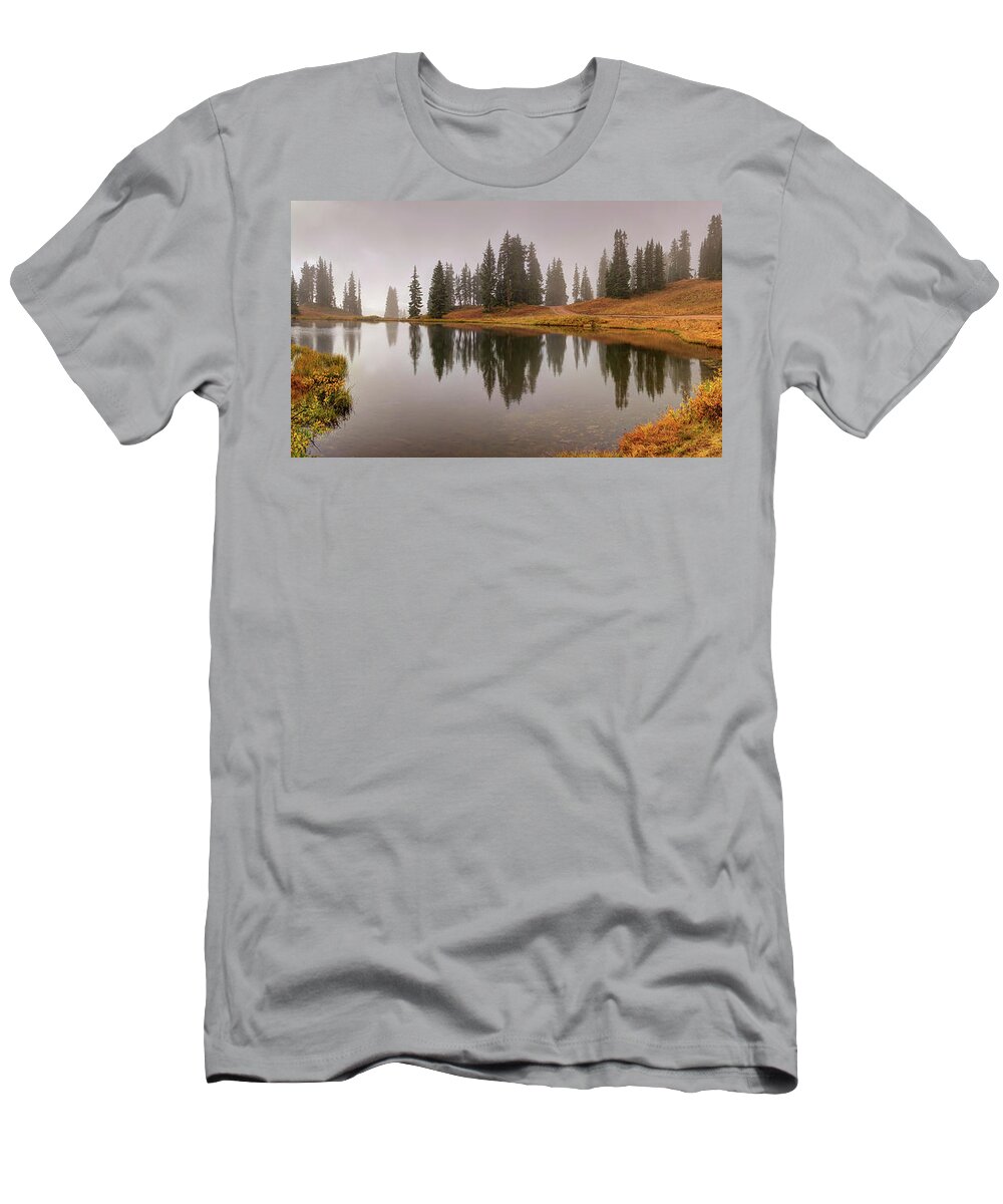 Lenaowens T-Shirt featuring the digital art Colorado Fall Colors Panorama by Lena Owens - OLena Art Vibrant Palette Knife and Graphic Design