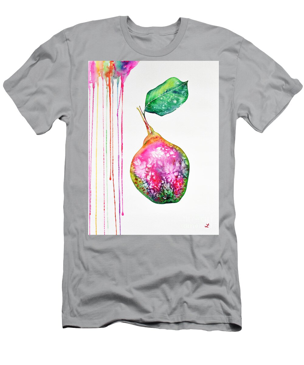 Pear T-Shirt featuring the painting Colorful Pear by Zaira Dzhaubaeva