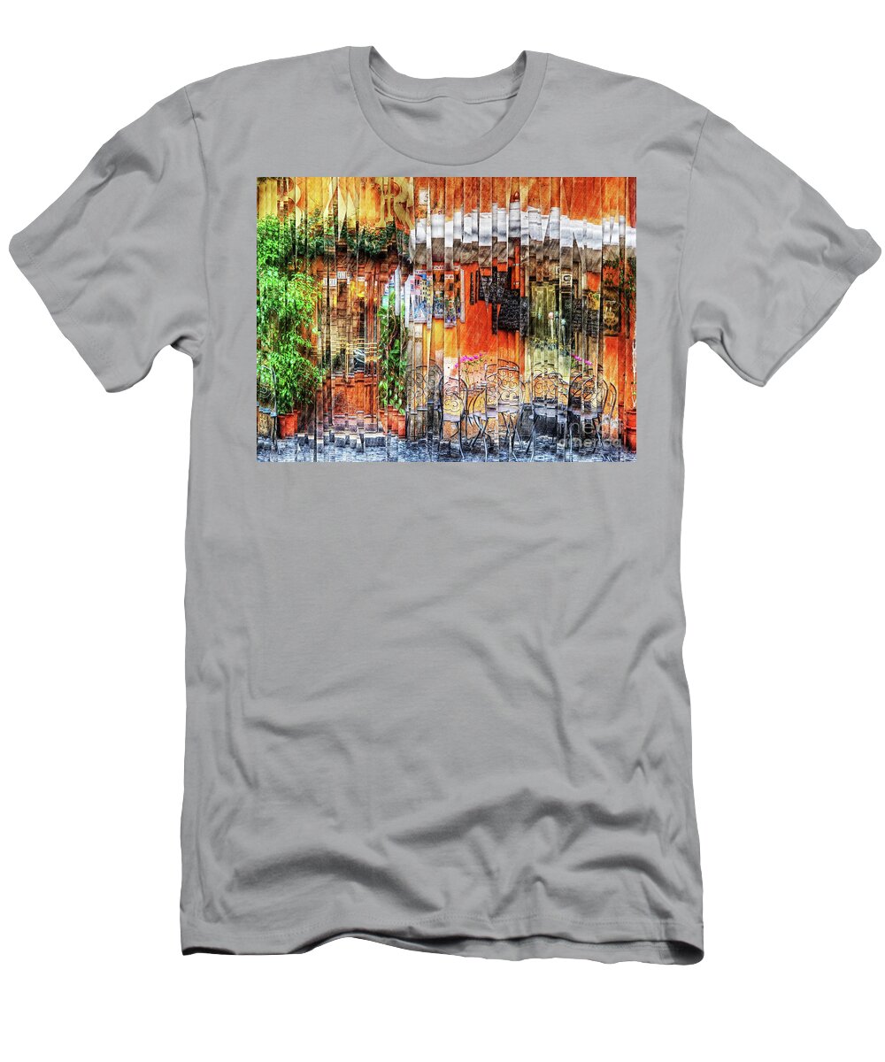 Cafe T-Shirt featuring the digital art Colorful Street Cafe by Phil Perkins