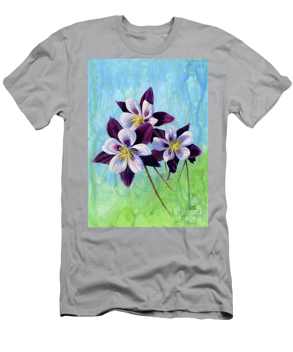 Columbine; Wildflower T-Shirt featuring the painting Columbine by Rosellen Westerhoff