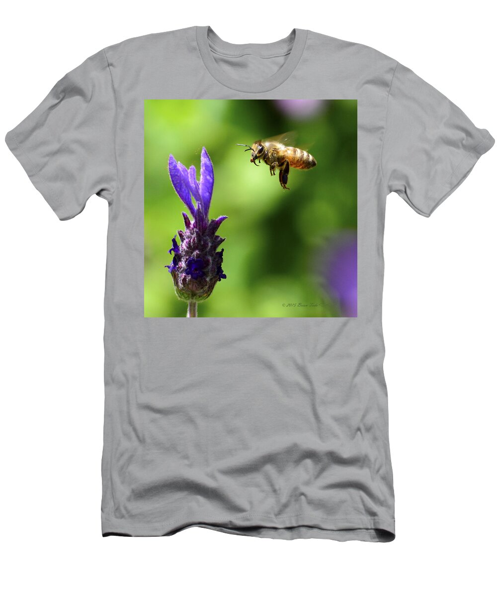 Honeybee T-Shirt featuring the photograph Coming In For A Landing by Brian Tada