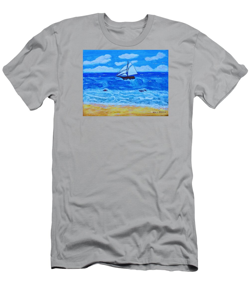 Boat T-Shirt featuring the painting Constanta, Black Sea by Gina Nicolae Johnson
