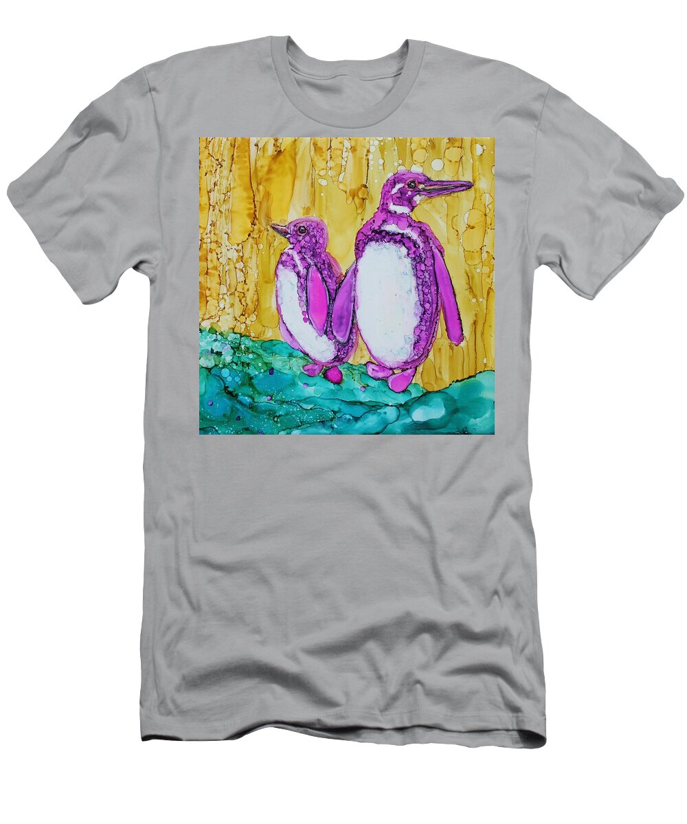 Birds T-Shirt featuring the painting Cool Dudes by Ruth Kamenev