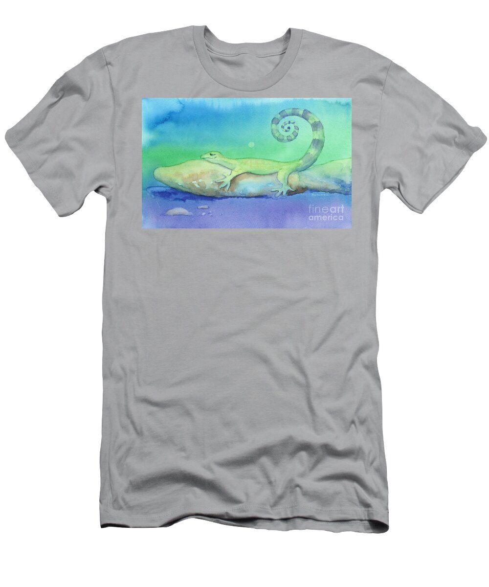 Lizard T-Shirt featuring the painting Cool Night Warm Rock by Amy Kirkpatrick