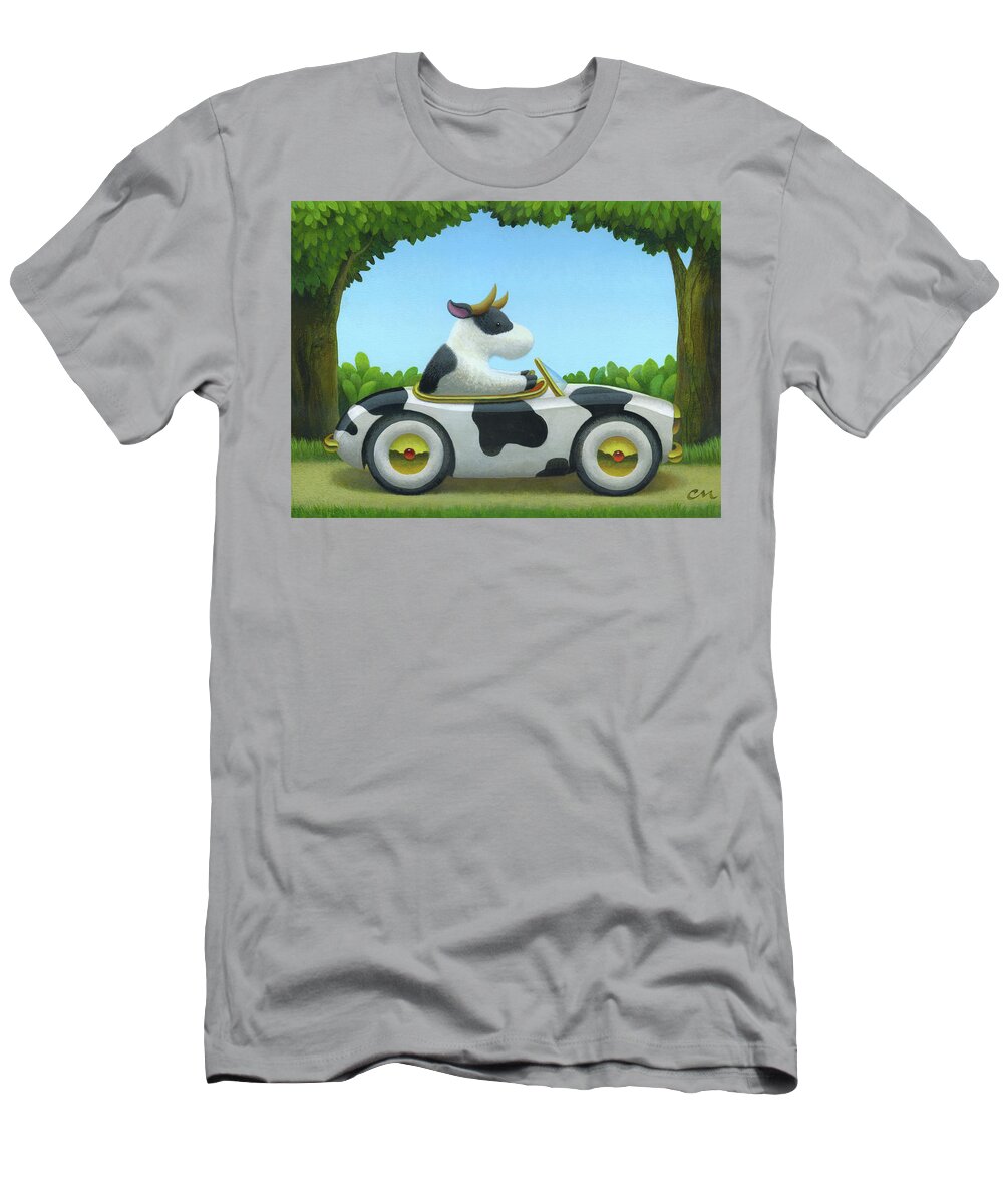 Cow T-Shirt featuring the painting Cow Car by Chris Miles