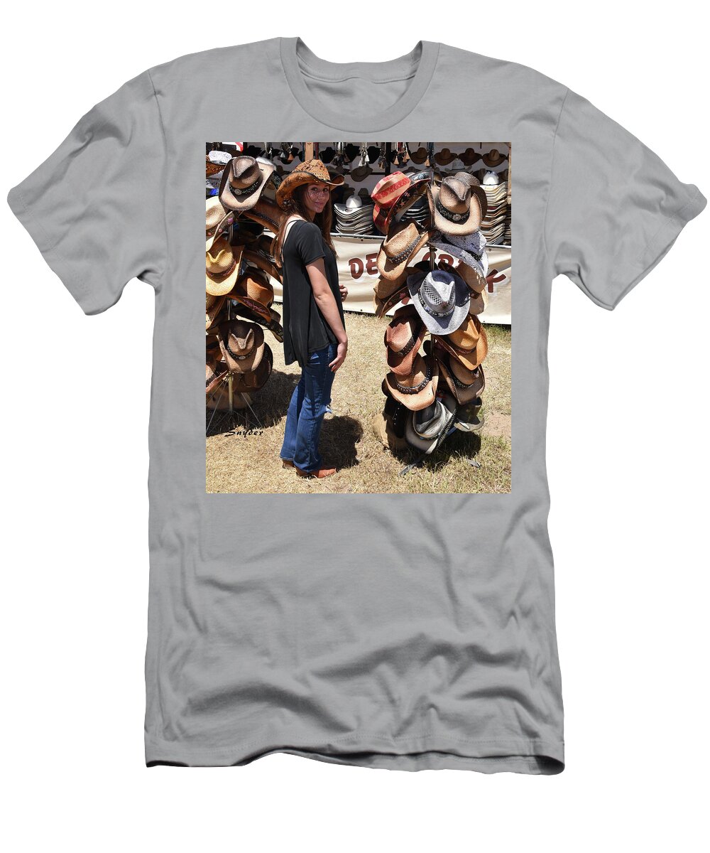 Cow Girl And Cowgirl Hats T-Shirt featuring the photograph Cow Girl and Cowgirl Hats by Floyd Snyder