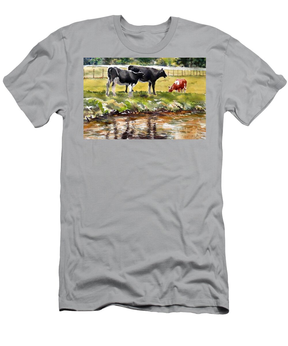 Cows T-Shirt featuring the painting Cows Water Valley by Martha Tisdale