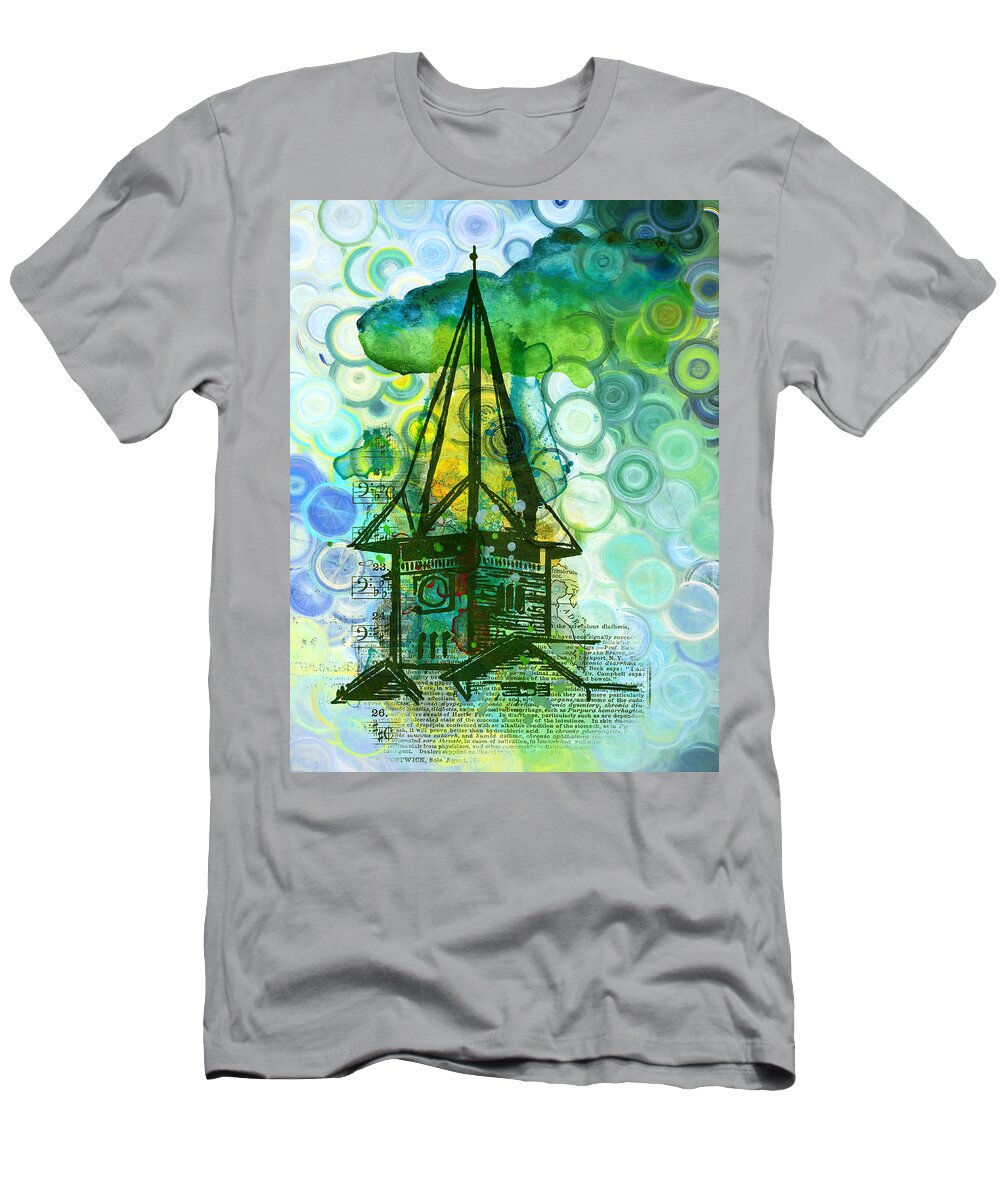Crazy House In The Clouds Whimsy T-Shirt featuring the painting Crazy House In The Clouds Whimsy by Georgiana Romanovna