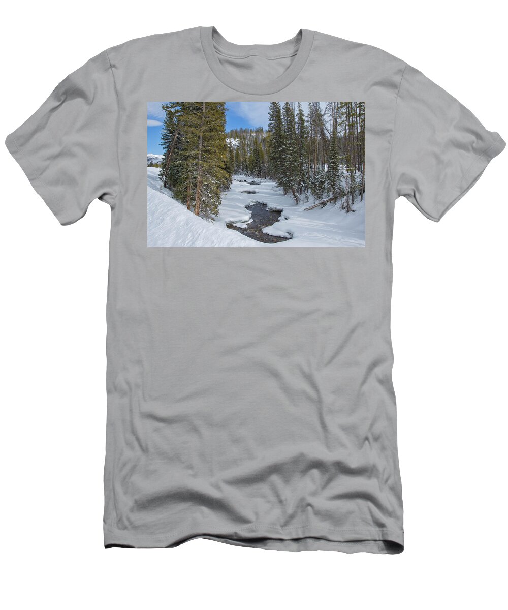 Mountain T-Shirt featuring the photograph Crossing the Elk by Sean Allen