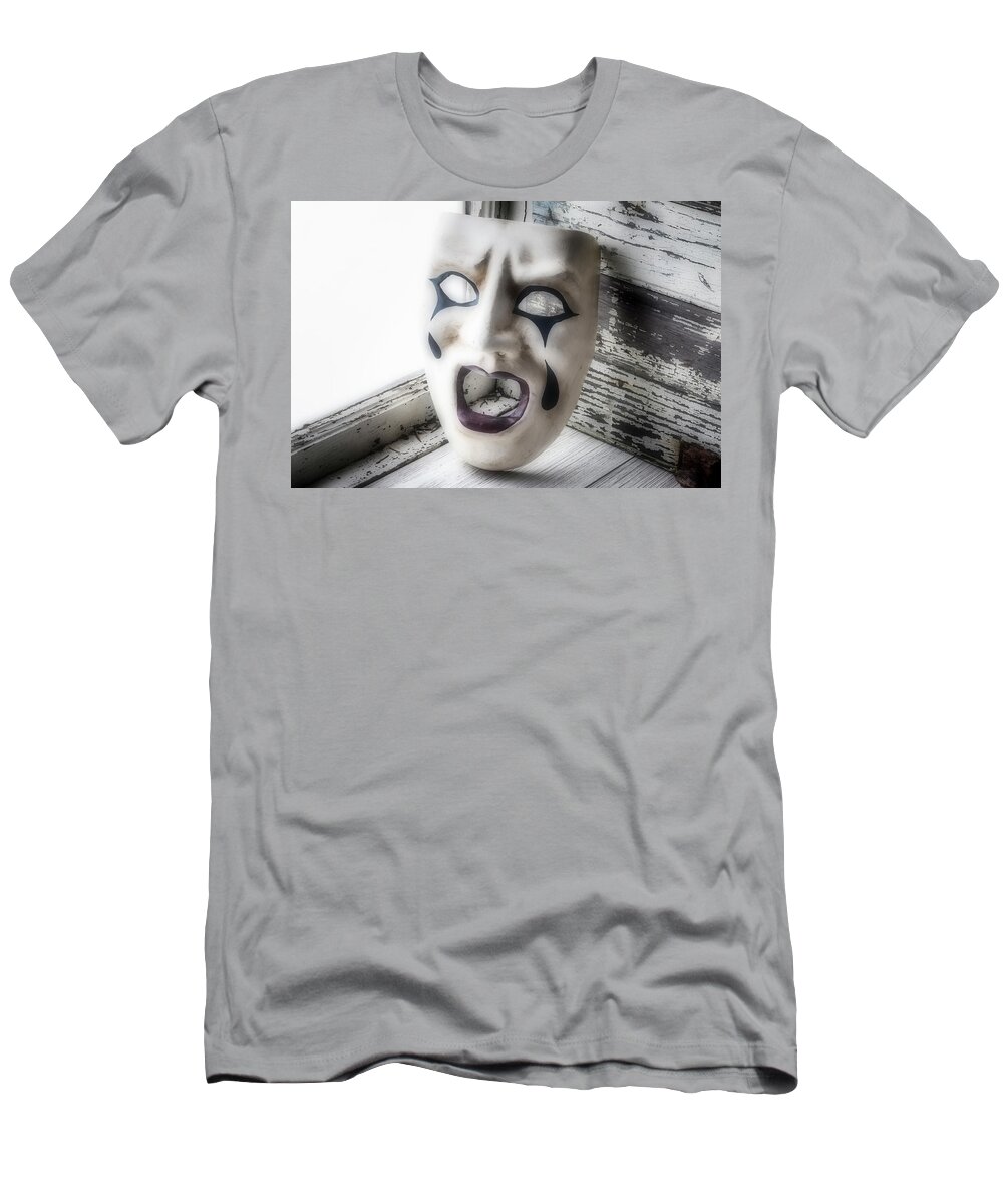 Mask T-Shirt featuring the photograph Crying Mask In Window by Garry Gay