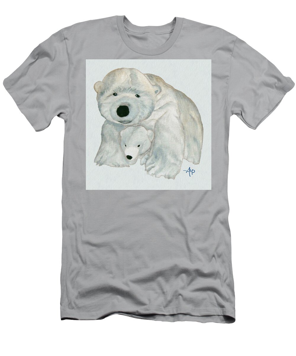 Polar Bear T-Shirt featuring the painting Cuddly Polar Bear Watercolor by Angeles M Pomata