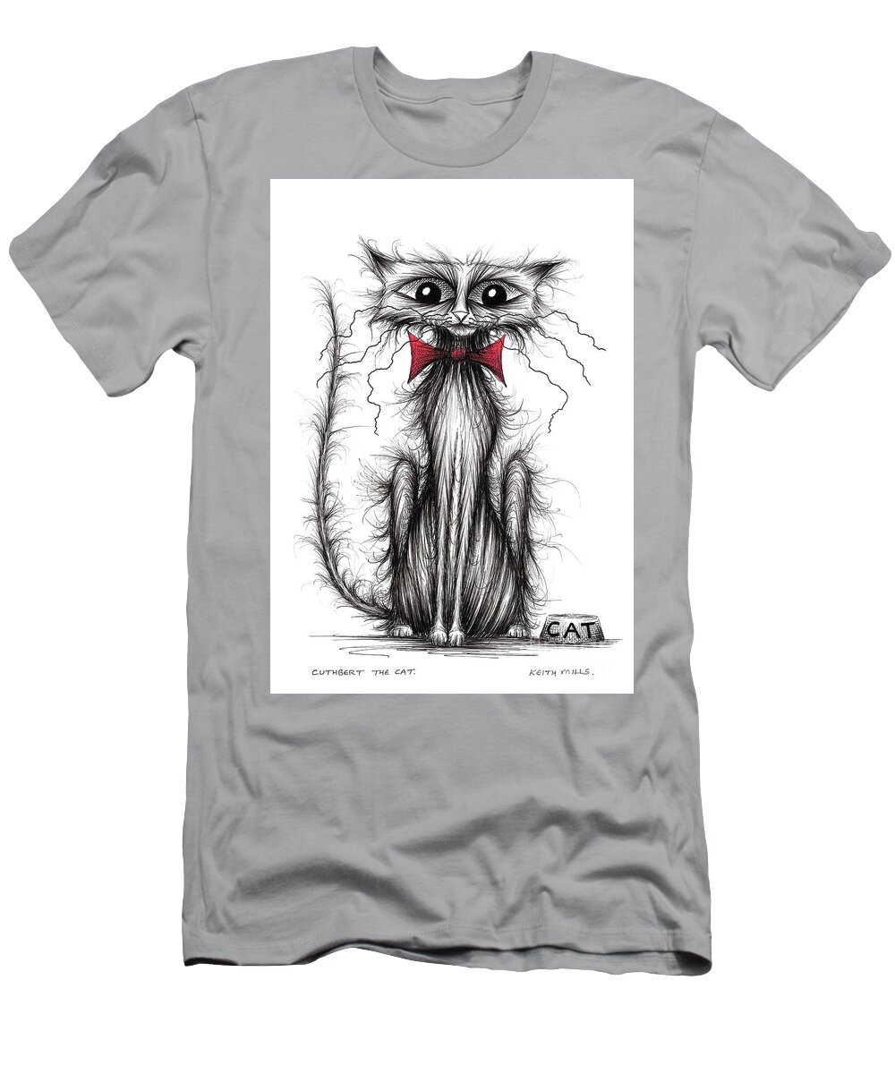 Thin Kitties T-Shirt featuring the drawing Cuthbert the cat by Keith Mills