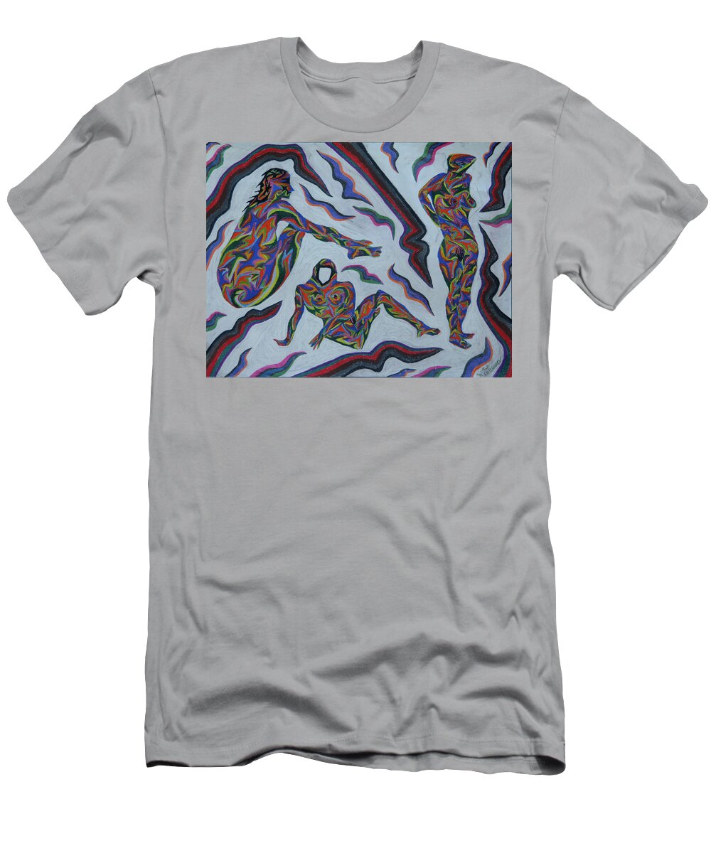 Live Nude T-Shirt featuring the painting Cyber Gestes by Robert SORENSEN