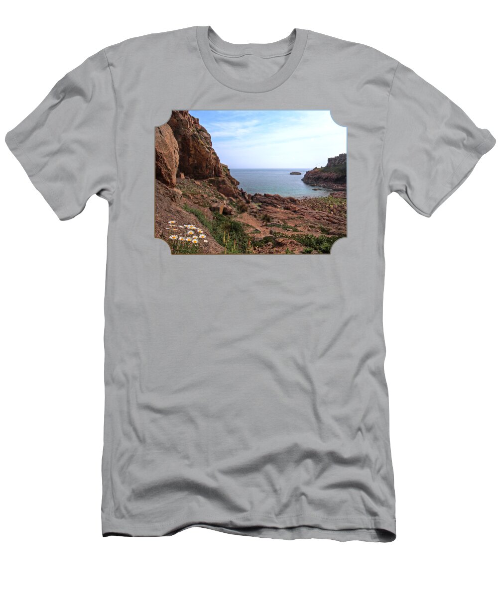 Coastal Scene T-Shirt featuring the photograph Daisies In The Granite Rocks at Corbiere by Gill Billington