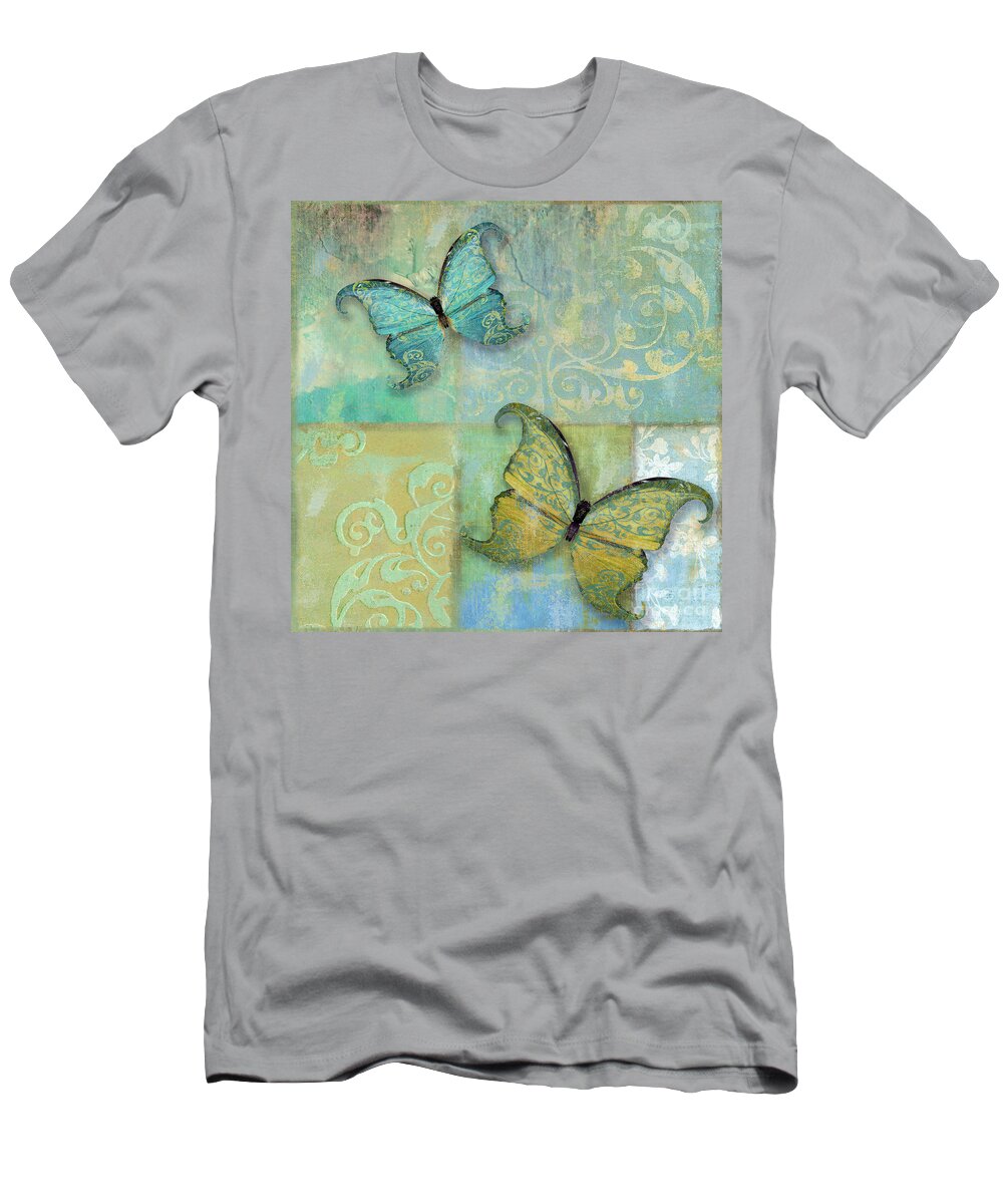 Damask Butterflies T-Shirt featuring the painting Damask and Butterflies II by Mindy Sommers