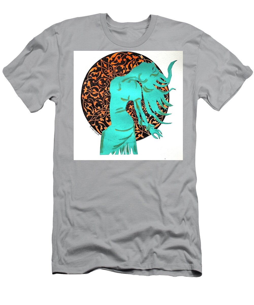 Arabic T-Shirt featuring the painting Dancer in Turquoise 02 by Yvonne Ayoub