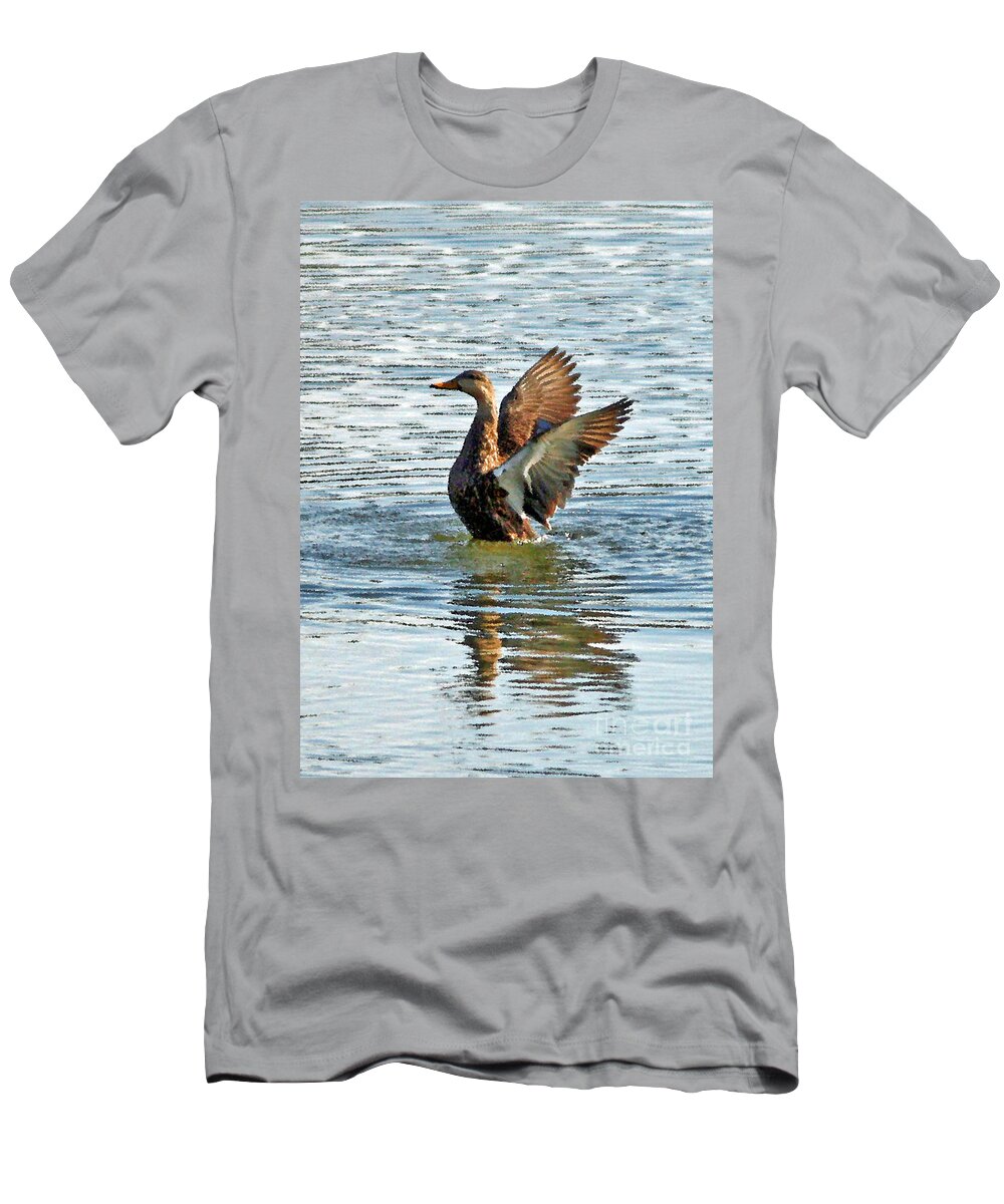 Mottled Teal T-Shirt featuring the photograph Dancing Duck by Carol Groenen