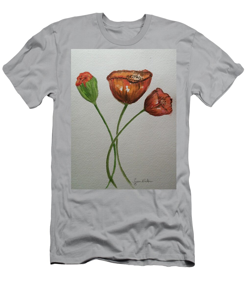 Poppies T-Shirt featuring the painting Dancing Poppy Dip by Susan Nielsen