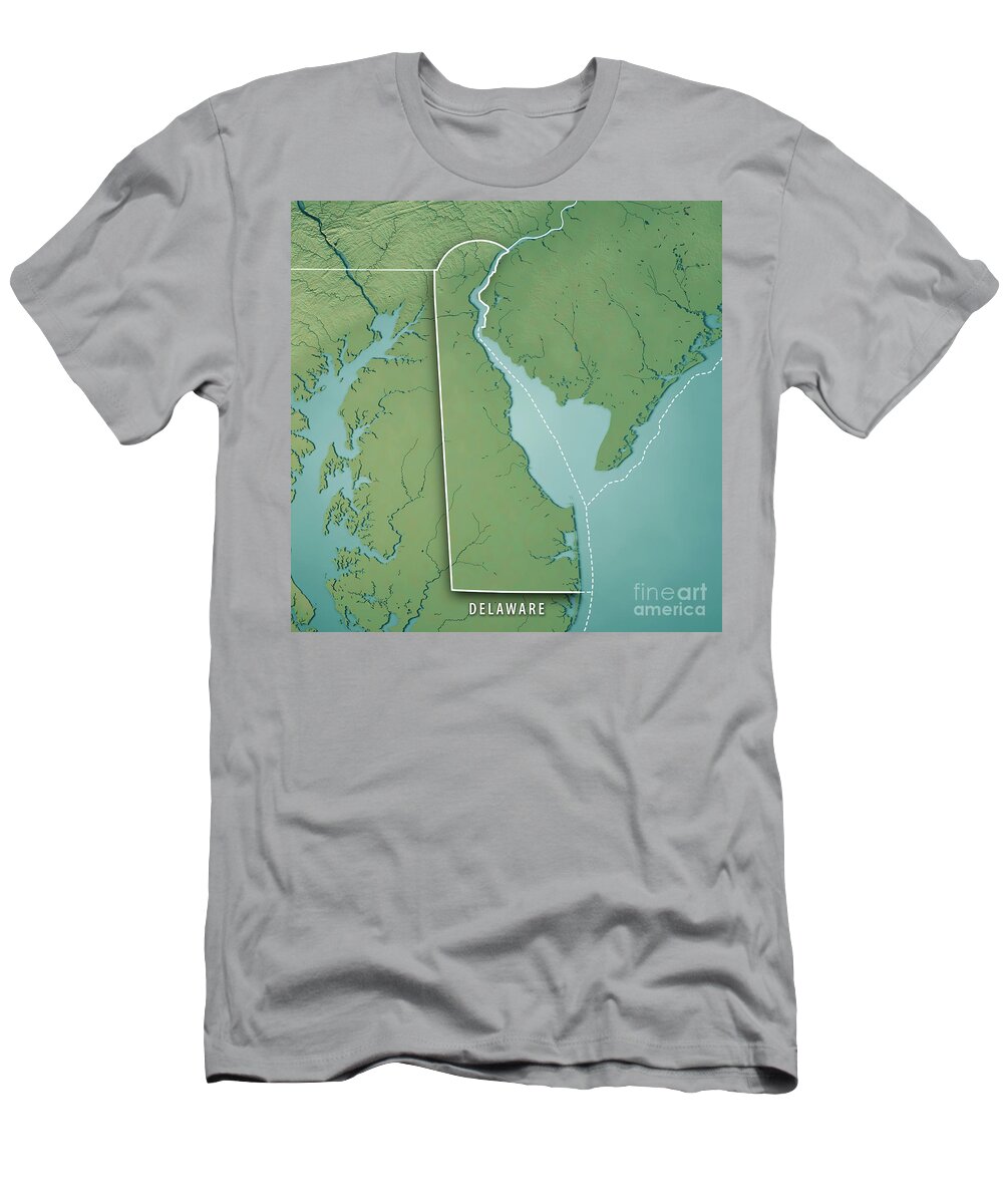 Delaware T-Shirt featuring the digital art Delaware State USA 3D Render Topographic Map by Frank Ramspott
