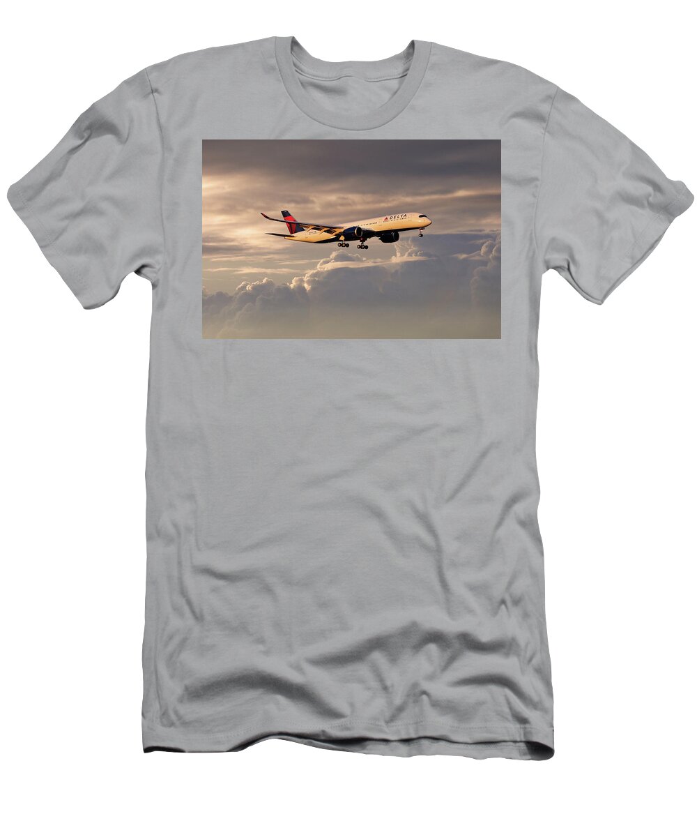 Delta Air Lines T-Shirt featuring the digital art Delta Air Lines - Airbus A350-941 - N503DN by Airpower Art