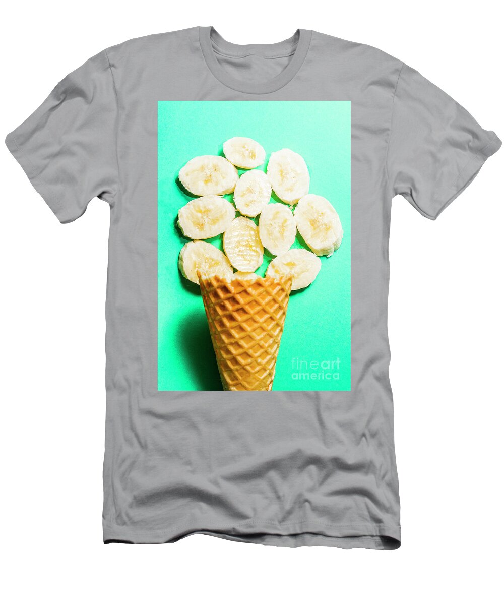 Banana T-Shirt featuring the photograph Dessert concept of ice-cream cone and banana slices by Jorgo Photography